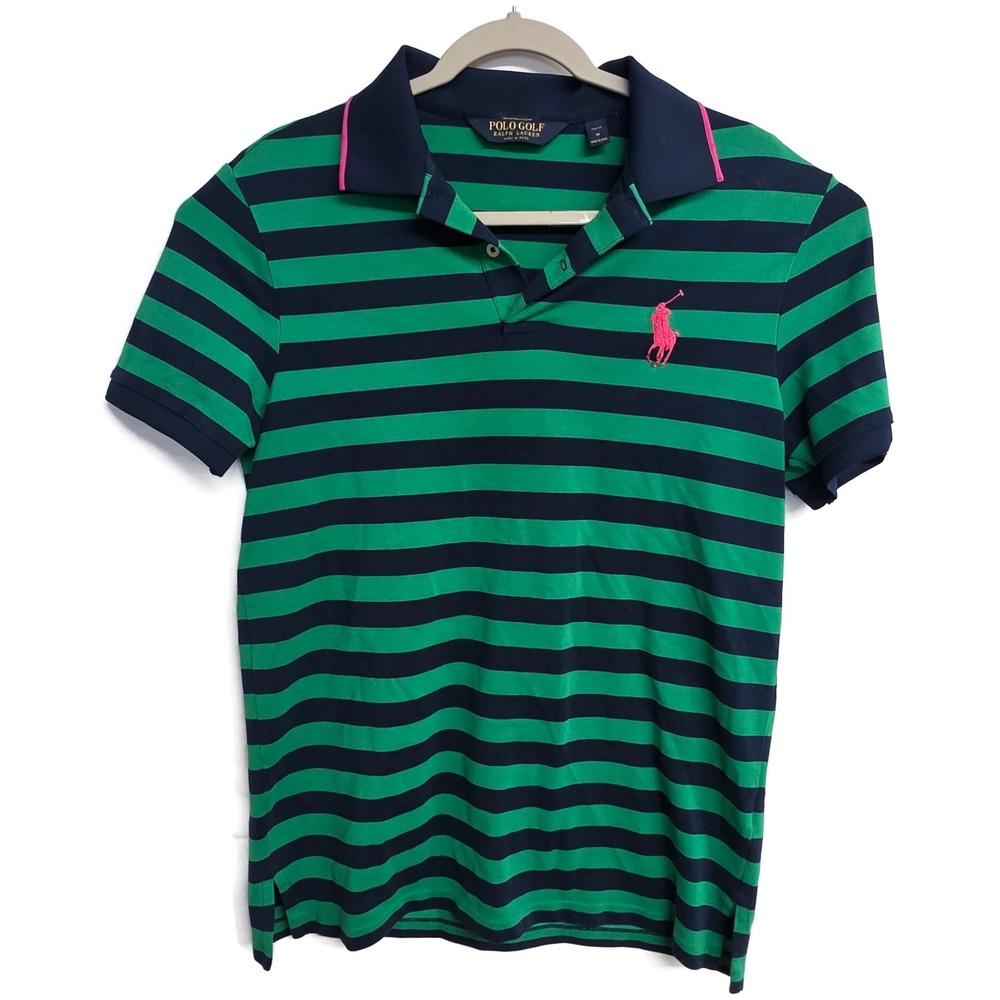 Polo Golf Ralph Lauren Mens Pro Fit Blue Green Striped Performance Polo Shirt